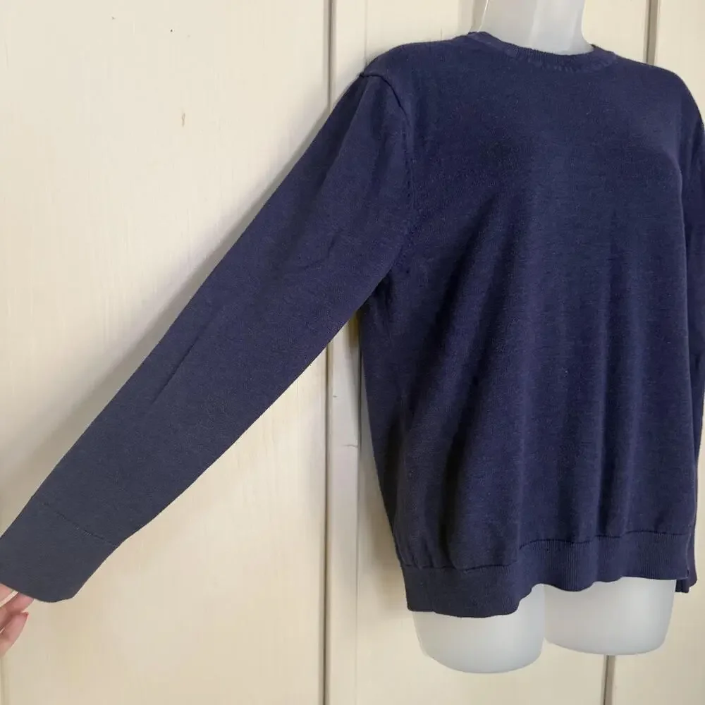 Patagonia Sweater Mens Medium Blue Organic Cotton Knit Crew Neck Logo Pullover